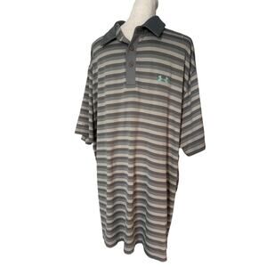 Under Armour Gray Striped HeatGear Polo 2XL Loose Fit